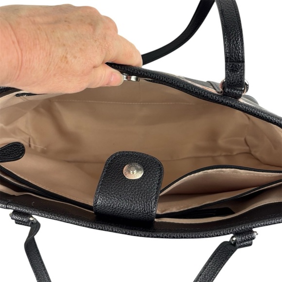 Dana Bachman Bella Floral Tote Bag Shoulder Pebble Leather Black with Floral - Picture 7 of 11